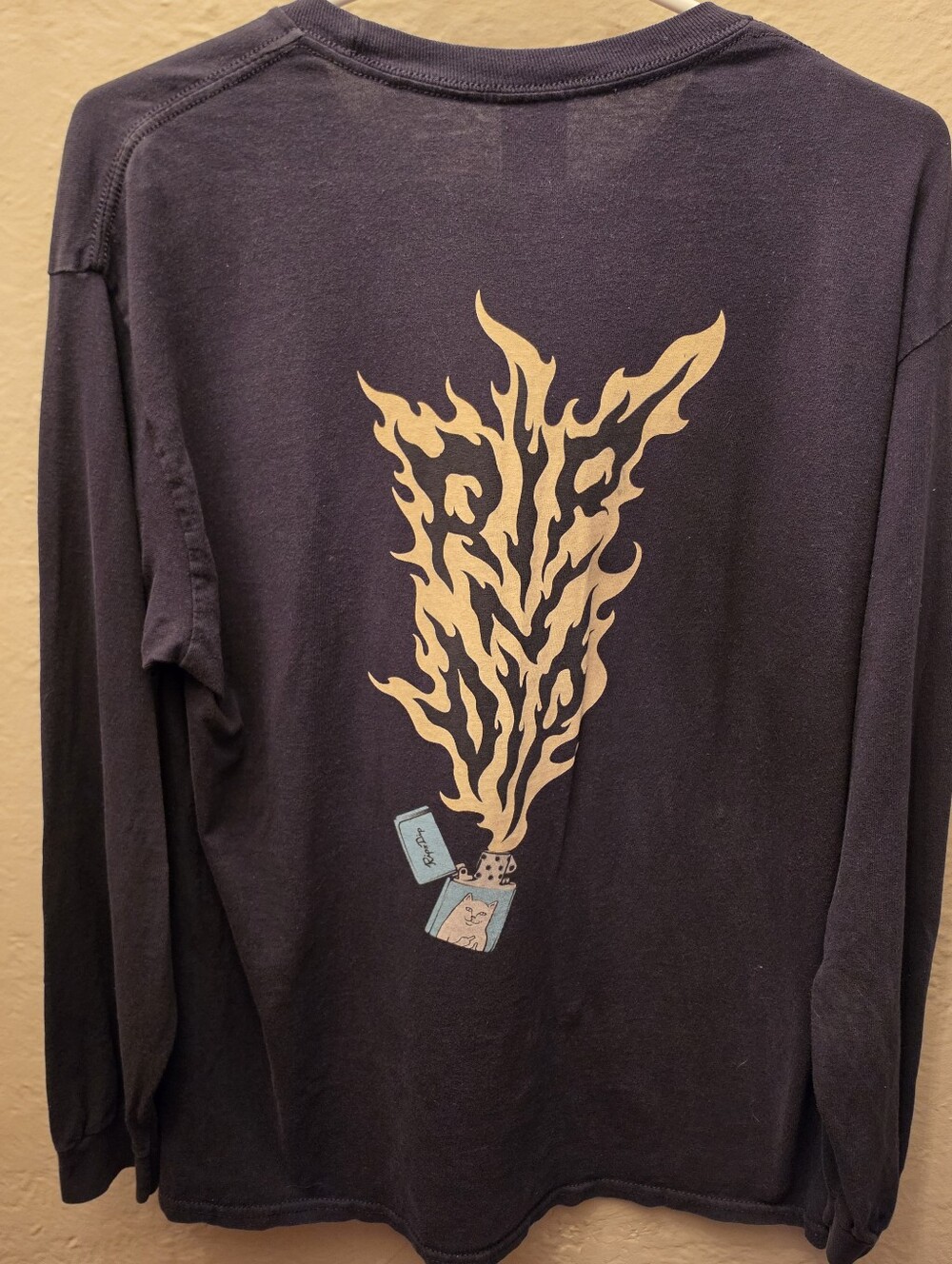 RIPNDIP Ripnlit Lord Nermal Lighter Flame Black Long Sleeve Shirt L
